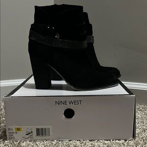Nine West Black Heeled Boots with Embellished Strap